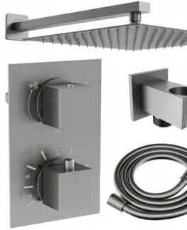 Sprchy a sprchové panely MEXEN/S Cube DR02 podomítkový sprchový SET + slim sprcha 25 cm, grafit 77502DR0225-66