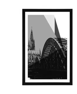 Černobílé Plakát s paspartou ilustrace města Kolín v černobílém provedení