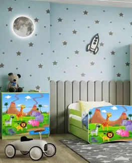 Dětské postýlky Kocot kids Dětská postel Babydreams safari zelená, varianta 80x180, se šuplíky, s matrací