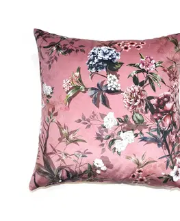 Dekorační polštáře Růžový sametový polštář s květy Luisa roze- 45*45cm Collectione 8502941037012