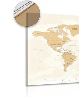 Obrazy na korku Obraz na korku mapa světa s vintage nádechem
