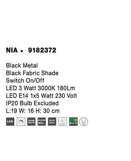 Nástěnná svítidla s látkovým stínítkem NOVA LUCE nástěnné svítidlo NIA černý kov černé stínidlo vypínač na těle LED 3W 3000K E14 1x5W 230V IP20 bez žárovky se čtecí lampičkou 9182372
