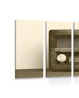 Černobílé obrazy 5-dílný obraz retro rádio v sépiové provedení