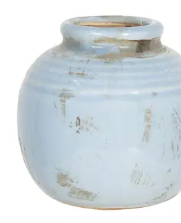 Dekorativní vázy Světle modrá váza s patinou - Ø 8*8 cm Clayre & Eef 6CE1215