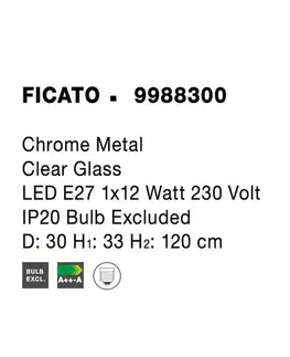 Designová závěsná svítidla NOVA LUCE závěsné svítidlo FICATO chromovaný kov čiré sklo E27 1x12W 230V IP20 bez žárovky 9988300