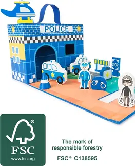 Hračky pro kluky Small foot Dřevěný kufřík s policejní stanicí POLICE modrý