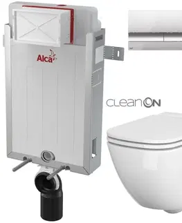 WC sedátka ALCADRAIN Renovmodul předstěnový instalační systém s chromovým tlačítkem M1721 + WC CERSANIT CLEANON CASPIA + SEDÁTKO AM115/1000 M1721 CP1