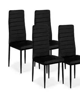 Židle Sada 4 elegantních sametových židlí v černé barvě
