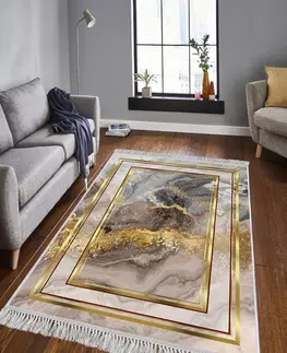 Koberce a koberečky Conceptum Hypnose Koberec Marble Frame 80x200 cm šedý/zlatý