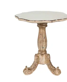 Jídelní stoly Béžový antik jídelní kulatý stůl se zdobnými prvky Fiorta - Ø 70*81 cm Clayre & Eef 5H0545
