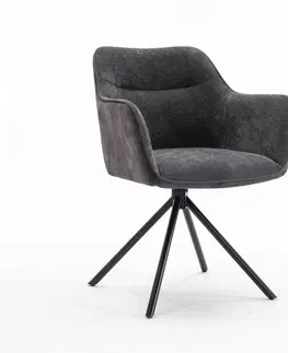 Luxusní jídelní židle Estila Moderně otočné křeslo Kristal Blackout s tmavě šedým sametovým potahem a černými kovovými nožičkami 80cm