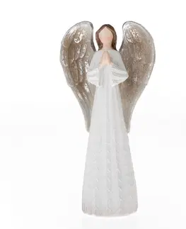 Vánoční dekorace Polyresinový anděl se stříbrnými křídly bílá, 20 x 10 cm