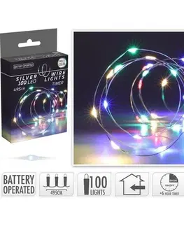 Vánoční dekorace Světelný drát s časovačem Silver lights 100 LED, barevná, 495 cm