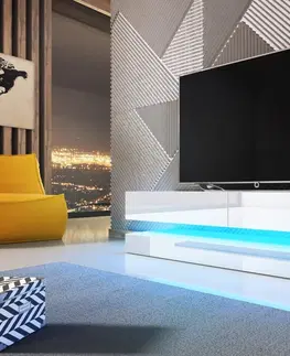 TV stolky Vivaldi TV stolek Fly 140 cm s LED osvětlením bílý mat/bílý lesk