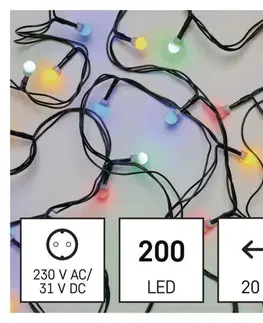 LED řetězy EMOS LED vánoční cherry řetěz – kuličky, 20 m, venkovní i vnitřní, multicolor, časovač D5AM03