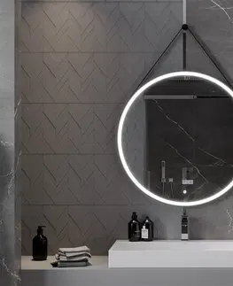 Koupelnová zrcadla MEXEN Reni zrcadlo s osvětlením, 90 cm, LED 6000K, černý rám 9812-090-090-611-70