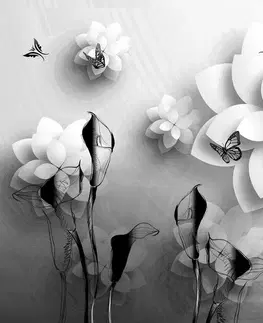Samolepící tapety Samolepící tapeta černobílé abstraktní květiny