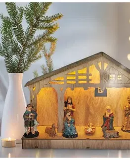 Vánoční dekorace Solight LED dřevěný betlém, 30x21cm, 7x LED, 2xAA