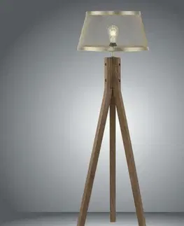 Designové stojací lampy LEUCHTEN DIREKT is JUST LIGHT Stojací svítidlo, matná mosaz, 1xE27, šňůrový vypínač, dřevo