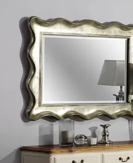 Luxusní a designová zrcadla Estila Luxusní obdélníkové nástěnné perleťové zrcadlo Preciosa se zvlněným masivním rámem z mahagonového dřeva zlaté barvy 120cm