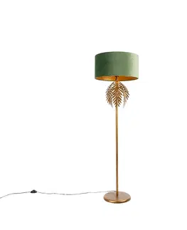 Stojaci lampy Vintage zlatá stojací lampa s odstínem zeleného sametu - Botanica