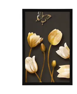Květiny Plakát tulipány se zlatým motivem