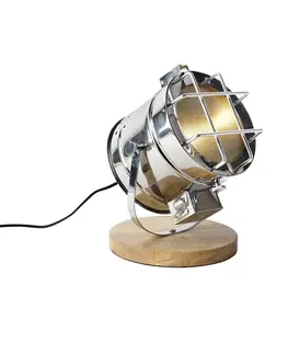 Stolni lampy Průmyslová stolní lampa ocelová se dřevem nastavitelná - Lesklá