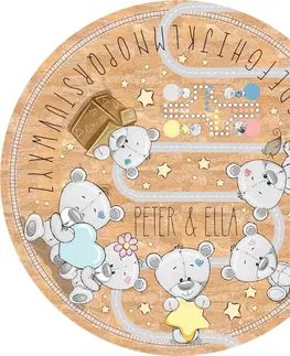 Korkové koberce Kulatý koberec do dětského pokoje s medvídky a abecedou