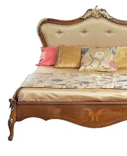 Luxusní a stylové postele Estila Luxusní klasická manželská postel Clasica z dřevěného masivu s barokní vyřezávanou výzdobou a zlatými detaily 160cm