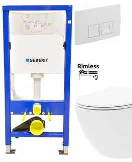 WC sedátka GEBERIT DuofixBasic s bílým tlačítkem DELTA50 + WC REA Carlo Flat Mini Rimless + SEDÁTKO 458.103.00.1 50BI CF1