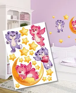 Nálepky pro děti Dekorační nálepky na stěnu růžovo-fialový medvídci