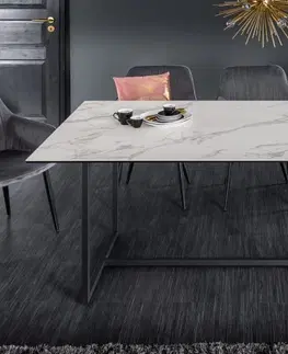Designové a luxusní jídelní stoly Estila Moderní mramorový jídelní stůl Collabor bílé barvy z keramiky a kovu 200cm