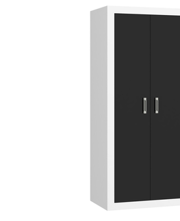 Šatní skříně Skříň GOUDINI 2D, bílá/černý lesk, 5 let záruka