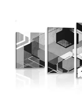Černobílé obrazy 5-dílný obraz abstraktní geometrie v černobílém provedení