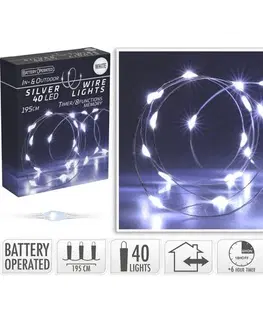 Vánoční dekorace Světelný drát s časovačem Silver lights 40 LED, studená bílá, 195 cm