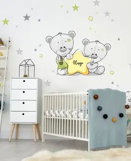 Samolepky na zeď Samolepky do dětského pokoje - Medvídci s jménem a hvězdy