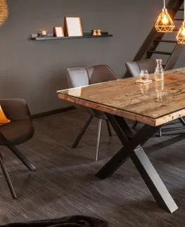 Designové a luxusní jídelní stoly Estila Industriální jídelní stůl Barracuda ze dřeva s kovovými nohami 180cm