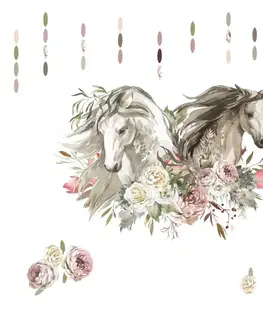 Samolepky na zeď Samolepky na zeď pro teenagery - Romantické koně s květinami