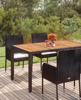 Zahradní stolky Zahradní stůl s dřevěnou deskou černý 150x90x75 cm polyratan