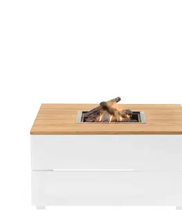Přenosná ohniště COSI Stůl s plynovým ohništěm cosipure 100 bílý rám / deska teak