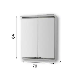 Koupelnová zrcadla HOPA Vrchní zrcadlová skříňka NICE s LED osvětlením Rozměr A 70 cm, Rozměr B 15 cm, Rozměr C 64 cm OLNNIC70