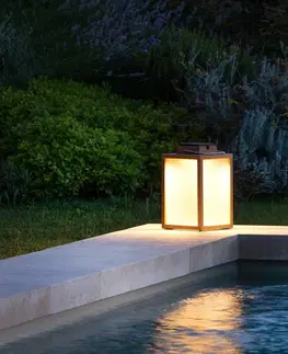 Solární světla Les Jardins LED solární lucerna Tradition z teaku, výška 40 cm