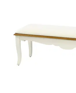 Stylové a luxusní lavice Estila Provence krémově bílá lavice Antibes s přírodně hnědým rámem a masivními zaoblenými nožičkami 130cm