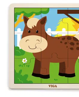 Hračky VIGA - Dřevěné puzzle kůň 9ks