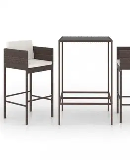 Barové židle Zahradní barový set s poduškami 3 ks látka / polyratan Dekorhome Černá