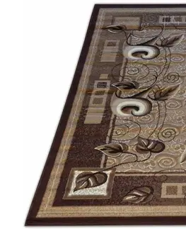 Vintage koberce Hnědý koberec do kuchyně s motivem listů Šířka: 250 cm | Délka: 350 cm