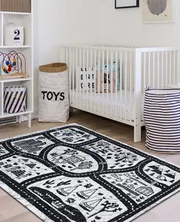 Dětské koberce Krémově černý dětský koberec s autíčky a uličkami