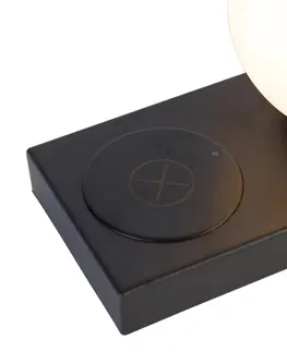 Stolni lampy Černá stolní lampa s dotykovou a indukční nabíječkou - Janneke