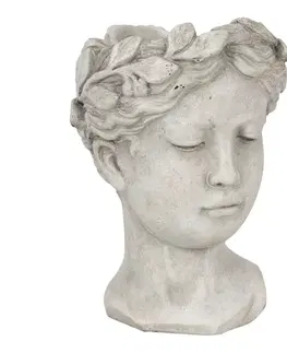 Květináče a truhlíky Šedý cementový květináč hlava ženy M - 16*15*21 cm Clayre & Eef 6TE0291M