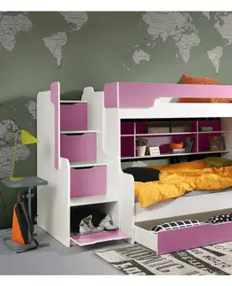 Postele ArtBed Dětská patrová postel HARRY | bílá/růžová